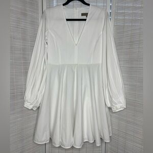 Space Simona Corsellini White Puff Sleeve V Neck Cotton Mini Dress Size 8